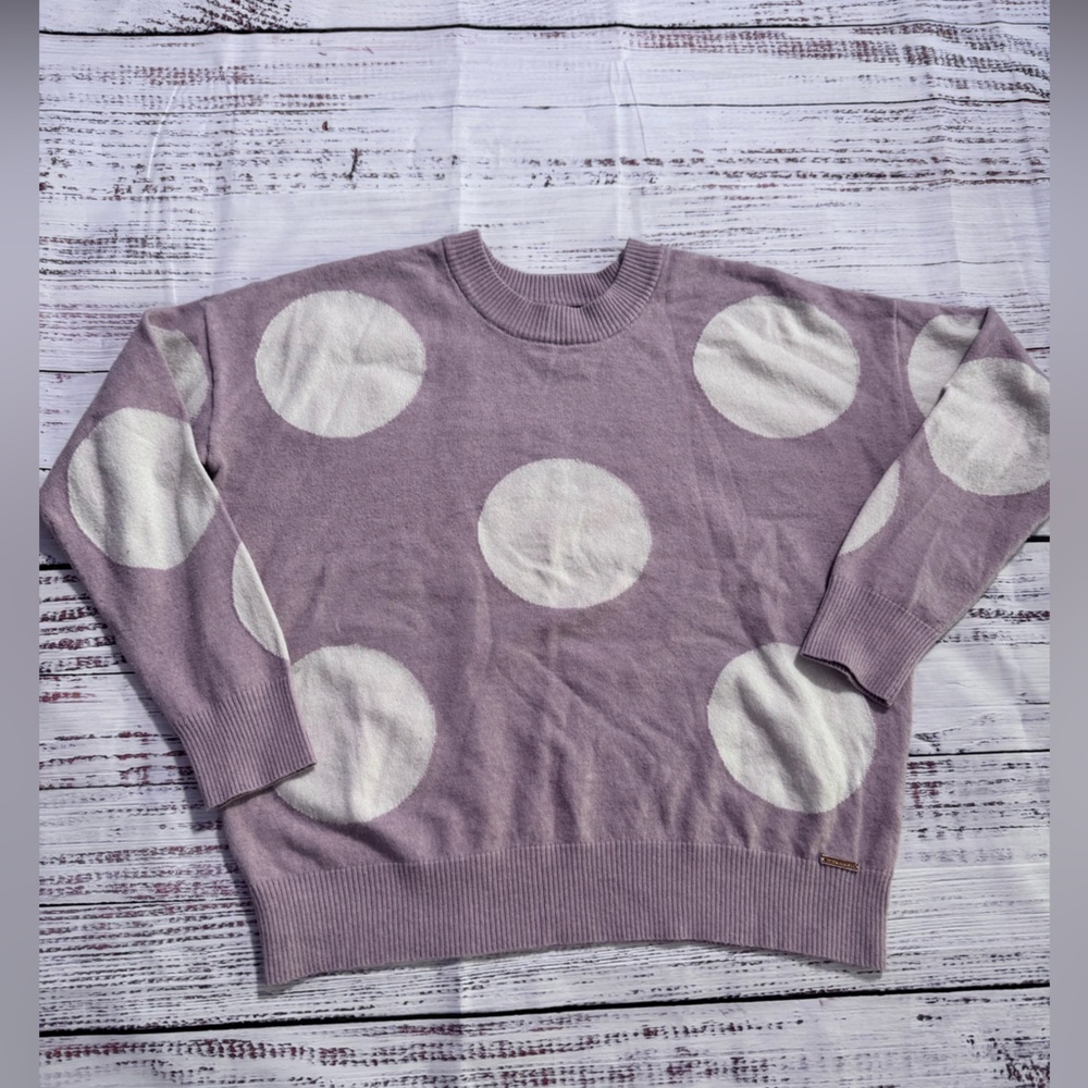 T Tahari Lavender Crewneck Sweater with Cream Polka Dots